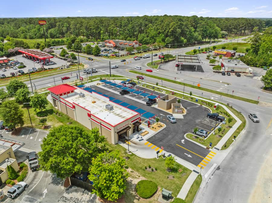 aerial view of Sud Stop Car Wash 100 Smithfield Crossing Dr, Smithfield, NC 27577