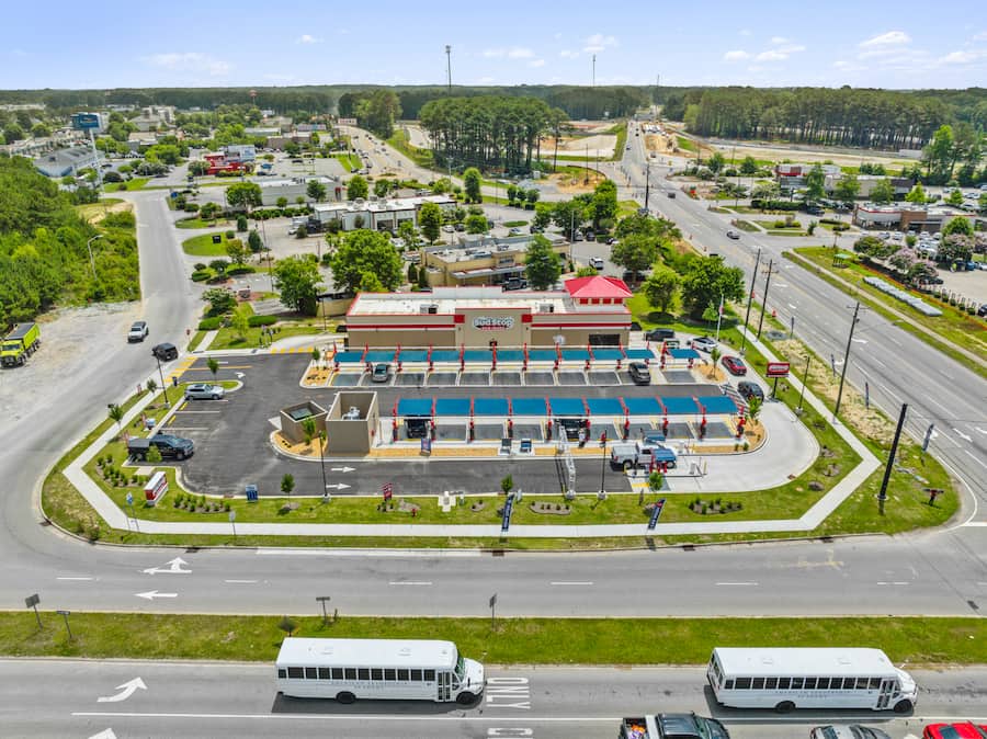 aerial view of neighborhood including Sud Stop Car Wash 100 Smithfield Crossing Dr, Smithfield, NC 27577