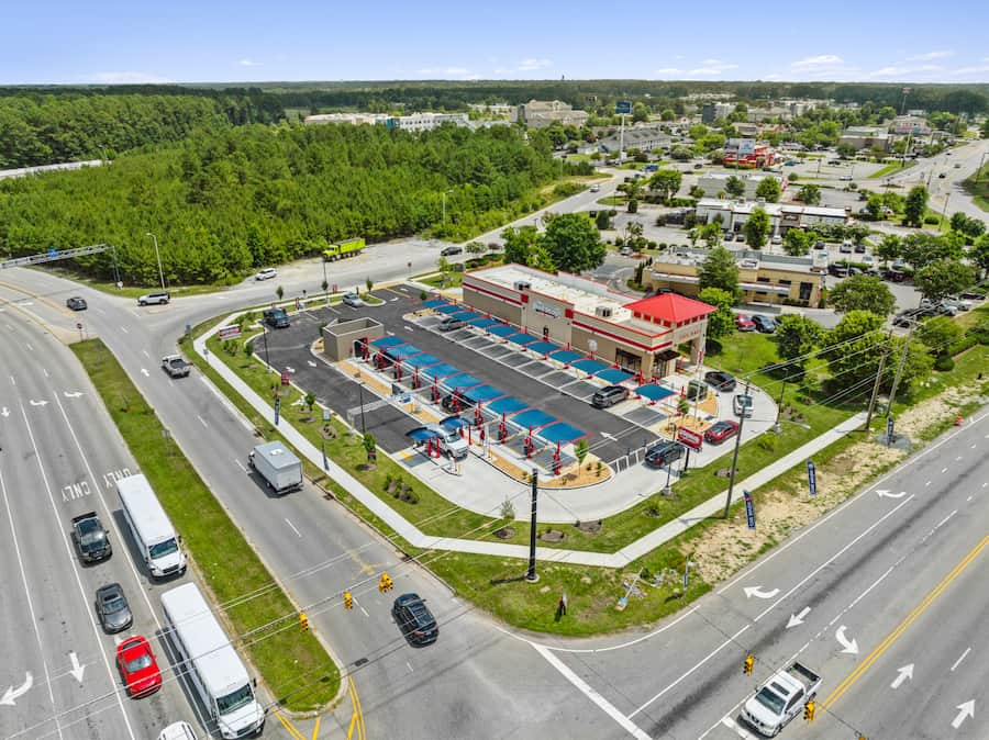 aerial view of Sud Stop Car Wash 100 Smithfield Crossing Dr, Smithfield, NC 27577