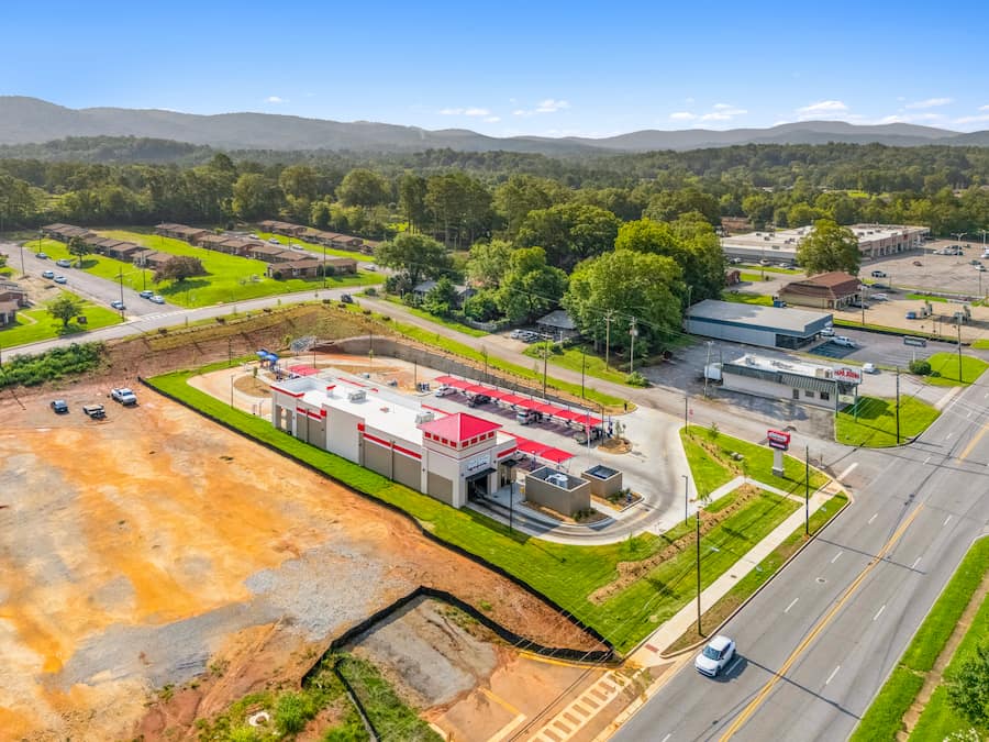 drone photo along pelham road of neighborhood around Sud Stop Car Wash 620 Pelham Rd S, Jacksonville, AL 36265